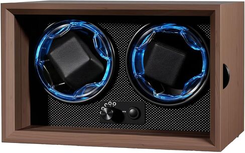 Mcbazel Dual Automatic Watch Winder with High-Elasticity Memory Foam Pillows, Ultra-Quiet Motor, Blue LED Light, 4 Rotation Modes, USB Powered Walnut Pattern Display Box for Watches in Kuwait