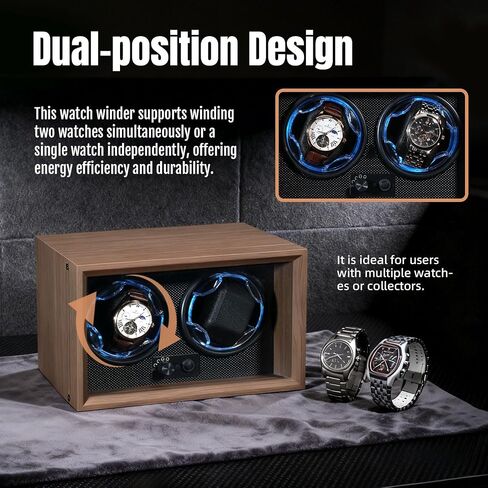 Mcbazel Dual Automatic Watch Winder with High-Elasticity Memory Foam Pillows, Ultra-Quiet Motor, Blue LED Light, 4 Rotation Modes, USB Powered Walnut Pattern Display Box for Watches in Kuwait