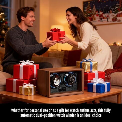 Mcbazel Dual Automatic Watch Winder with High-Elasticity Memory Foam Pillows, Ultra-Quiet Motor, Blue LED Light, 4 Rotation Modes, USB Powered Walnut Pattern Display Box for Watches in Kuwait