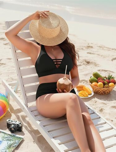 Buauty High Waisted Bikini Sets for Women Sexy Cross V Neck Halter Two Piece Swimsuit Cutout Quick Dry Swimwear in Kuwait