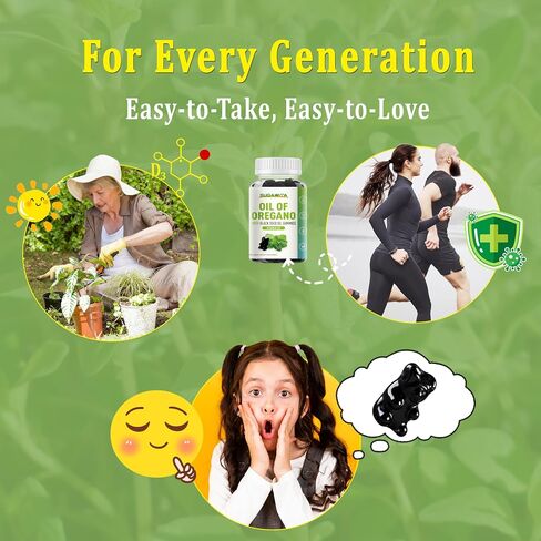 Oregano Oil Gummies, 3-in-1 Oil of Oregano with Black Seed Oil, Organic Oil of Oregano Chewable Supplements with Vitamin D3 - Immune & Digestive Support, 60 Count in Kuwait