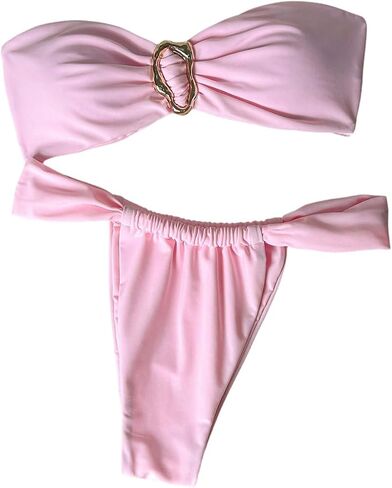 SOLY HUX Women's Strapless Bandeau Bikini Set Metal Ring Thong Swimsuit Two Piece Bathing Suit in Kuwait