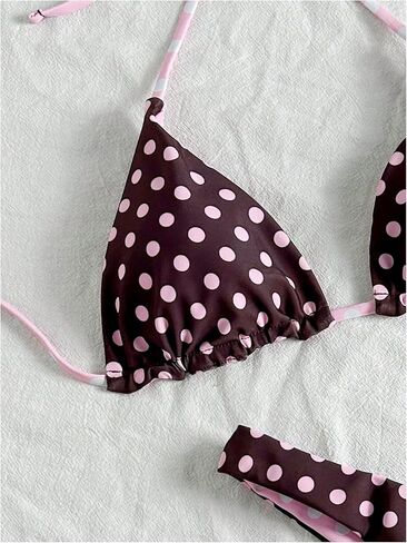 GORGLITTER Women's Polka Dots Swimsuits Thong Sexy Cheeky High Cut Halter Triangle Bikini Sets Bathing Suits in Kuwait