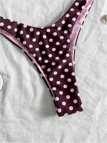 GORGLITTER Women's Polka Dots Swimsuits Thong Sexy Cheeky High Cut Halter Triangle Bikini Sets Bathing Suits in Kuwait