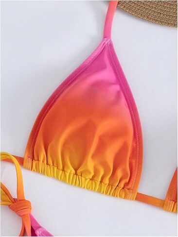 SOLY HUX Women's 3 Piece Swimsuit Ombre Halter Triangle Tie Side Sting Bikini Set Bathing Suit with Cover Up Skirt in Kuwait