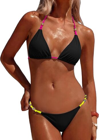 XUNYU Thong Bikini Set for Women String Micro Swimsuit High Cut Cheeky Bottom Triangle Top Halter Brazilian Bathing Suit Sexy in Saudi Arabia