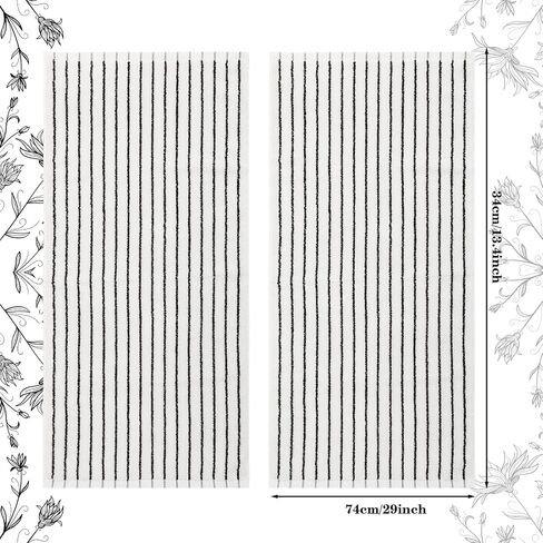 Whaline 4Pcs Black Beige Stripe Bathroom Rugs and Towels Non Slip Bath Mat Soft Absorbent Hand Towel for Home Bathroom Decoration in Kuwait
