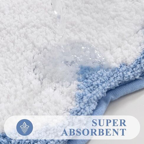 Pauwer Bathroom Rugs Set 3 Piece, Scalloped Non Slip Washable Bath Mat with U-Shaped Toilet Rug, Extra Absorbent Quick Dry Soft Plush Shower Mats for Floor Sink, White and Blue in Saudi Arabia