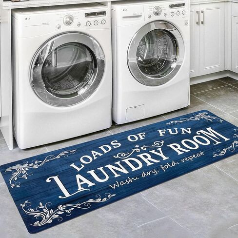 Lansny Laundry Room Rug Runner 20"x48" Non Slip Waterproof Laundry Mats for Laundry Room Decor Washable Floor Farmhouse Laundry Rug for Mudroom, Washroom, Bathroom, Navy Blue in Saudi Arabia