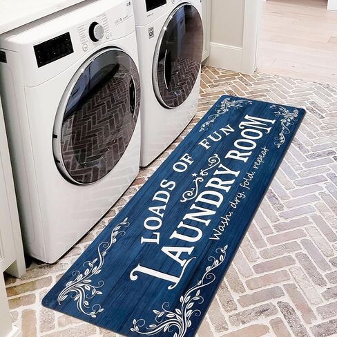 Lansny Laundry Room Rug Runner 20"x48" Non Slip Waterproof Laundry Mats for Laundry Room Decor Washable Floor Farmhouse Laundry Rug for Mudroom, Washroom, Bathroom, Navy Blue in Saudi Arabia