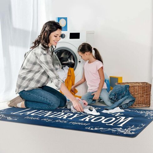 Lansny Laundry Room Rug Runner 20"x48" Non Slip Waterproof Laundry Mats for Laundry Room Decor Washable Floor Farmhouse Laundry Rug for Mudroom, Washroom, Bathroom, Navy Blue in Saudi Arabia