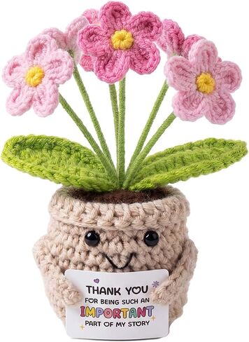Blync Crochet Positive Flowers Potted Plants, Fake Forget Me Not Flowers Doll for Friends, Family and Lover, Artificial Handmade Flowers for Valentines Birthday Wedding Gift and Home Decor (GPink) in Saudi Arabia