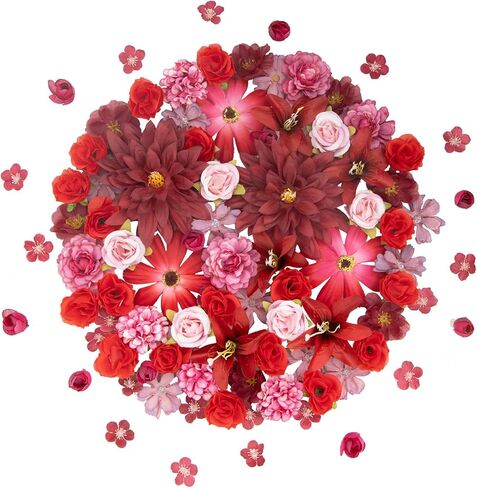 Artificial Flowers Heads for Craft, 98 Pcs Mix Blue Silk Faux Flower Combo with Stems, Small Fake Rose Peony Faux Flowers Bulk for DIY Home Wedding Hair Cap Dresses Decoration Craft Garland in Saudi Arabia