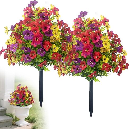 2Pcs 22" Artificial Topiary Ball Flowers for Outdoor with Ground Stake, Silk Fake Violet UV Resistant Faux Plants Yard Garden Planters Decorations, Indoor Home Lifelike Decorative Flowers Decor in Kuwait