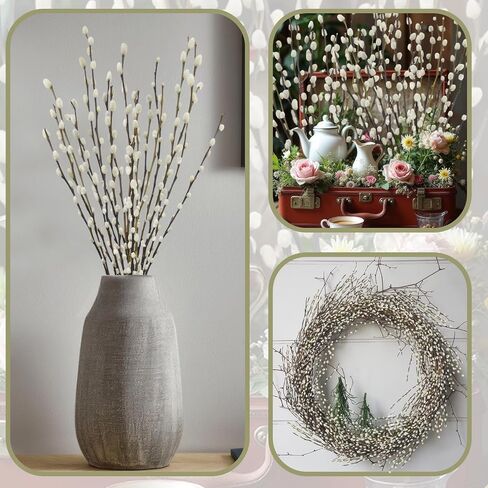 20 Pcs Natural Preserved Dried Flowers Real Pussy Willow Branches for Vases Tall Artificial Pussywillow Stems 19.7" White Snow Pussywillows for Home Decor Indoor Wedding Party Hotel Fireplace in Saudi Arabia
