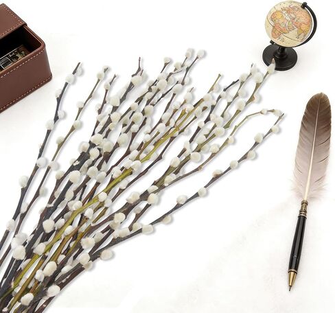 20 Pcs Natural Preserved Dried Flowers Real Pussy Willow Branches for Vases Tall Artificial Pussywillow Stems 19.7" White Snow Pussywillows for Home Decor Indoor Wedding Party Hotel Fireplace in Saudi Arabia