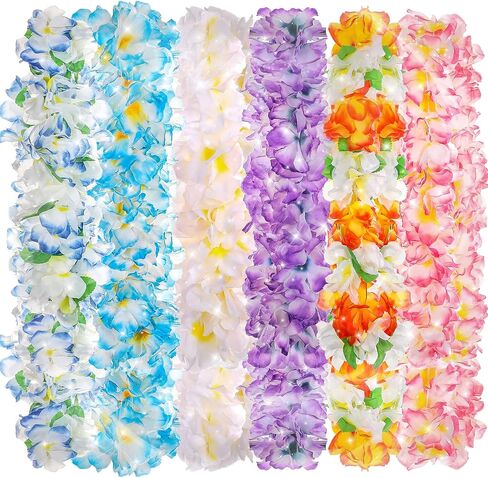 Syhood 6 Pcs Hawaiian Leis Party Silk Flower Leis for Adult Mahalo Floral Thickened Tropical Floral Luau Garland for Hula Dance Luau Party Favors Wedding Birthday Holiday in Kuwait