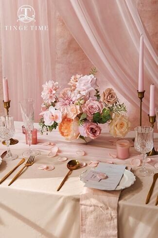 TINGE TIME Rose Artificial Flowers Combo, Blush Pink Flowers Fake Foam Peony Dahlia with Stems for DIY Wedding Bouquets Baby Shower Party Table Centerpieces Home Decorations in Saudi Arabia