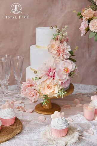 TINGE TIME Rose Artificial Flowers Combo, Blush Pink Flowers Fake Foam Peony Dahlia with Stems for DIY Wedding Bouquets Baby Shower Party Table Centerpieces Home Decorations in Saudi Arabia