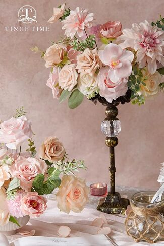 TINGE TIME Rose Artificial Flowers Combo, Blush Pink Flowers Fake Foam Peony Dahlia with Stems for DIY Wedding Bouquets Baby Shower Party Table Centerpieces Home Decorations in Saudi Arabia