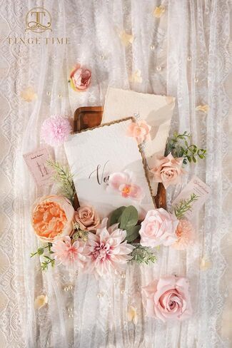 TINGE TIME Rose Artificial Flowers Combo, Blush Pink Flowers Fake Foam Peony Dahlia with Stems for DIY Wedding Bouquets Baby Shower Party Table Centerpieces Home Decorations in Saudi Arabia