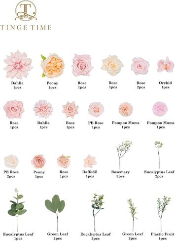 TINGE TIME Rose Artificial Flowers Combo, Blush Pink Flowers Fake Foam Peony Dahlia with Stems for DIY Wedding Bouquets Baby Shower Party Table Centerpieces Home Decorations in Saudi Arabia