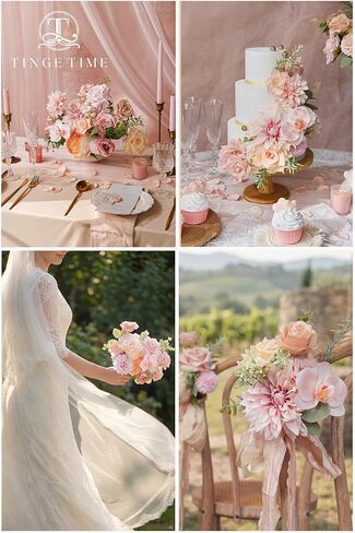 TINGE TIME Rose Artificial Flowers Combo, Blush Pink Flowers Fake Foam Peony Dahlia with Stems for DIY Wedding Bouquets Baby Shower Party Table Centerpieces Home Decorations in Saudi Arabia