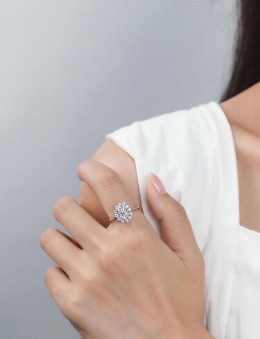 IMOLOVE Moissanite Oval Halo Engagement Ring for Women, 925 Sterling Silver Flower Solitaire Wedding Band, Round Cut Bridal Promise Ring – Shine Bright, Spend Light in Kuwait