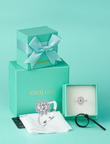 IMOLOVE Moissanite Oval Halo Engagement Ring for Women, 925 Sterling Silver Flower Solitaire Wedding Band, Round Cut Bridal Promise Ring – Shine Bright, Spend Light in Kuwait