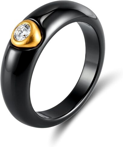 Women's Ceramic Wedding Band & Engagement Ring, Black/White in Saudi Arabia