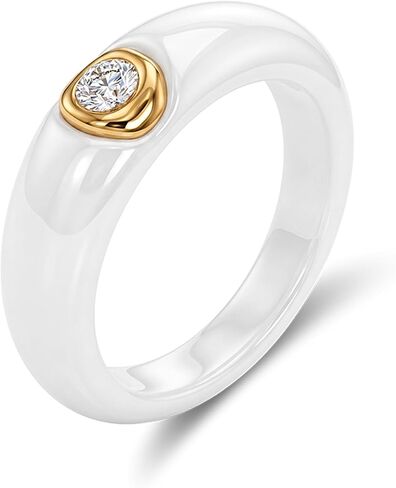 Women's Ceramic Wedding Band & Engagement Ring, Black/White in Saudi Arabia
