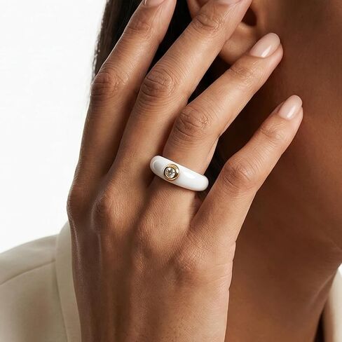 Women's Ceramic Wedding Band & Engagement Ring, Black/White in Saudi Arabia