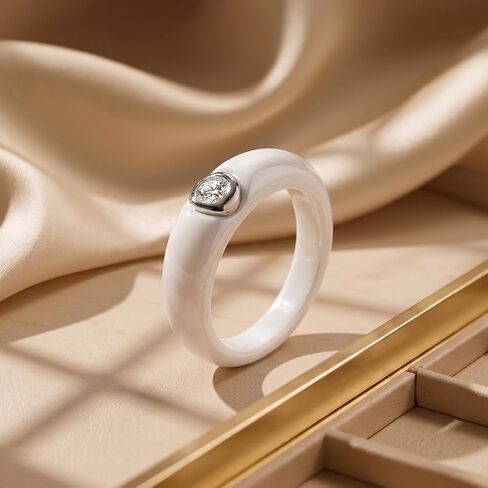 Women's Ceramic Wedding Band & Engagement Ring, Black/White in Saudi Arabia