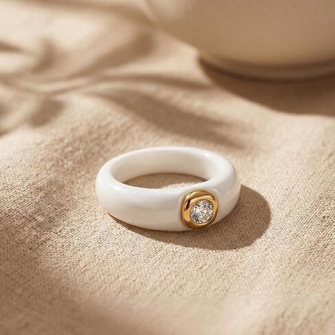 Women's Ceramic Wedding Band & Engagement Ring, Black/White in Saudi Arabia