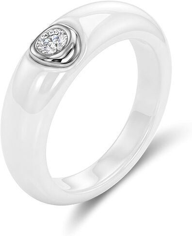 Women's Ceramic Wedding Band & Engagement Ring, Black/White in Saudi Arabia