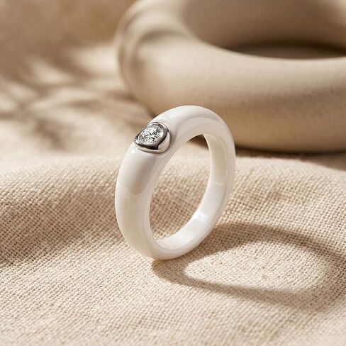 Women's Ceramic Wedding Band & Engagement Ring, Black/White in Saudi Arabia