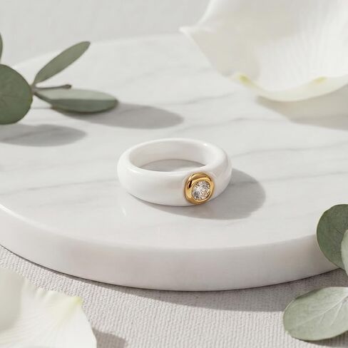 Women's Ceramic Wedding Band & Engagement Ring, Black/White in Saudi Arabia