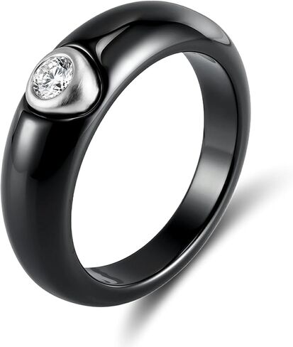 Women's Ceramic Wedding Band & Engagement Ring, Black/White in Saudi Arabia