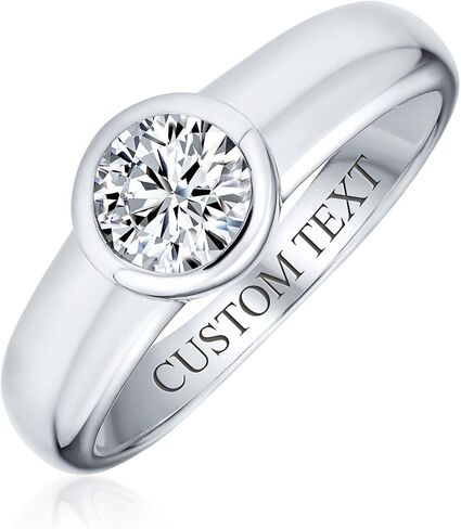 Bling Jewelry Personalize Modern Simple Minimalist .5, 3,1CTW Cubic Zirconia AAA CZ Bezel Set Round Solitaire Promise Engagement Ring For Women .925 Sterling Silver Plain Band Customizable in Kuwait