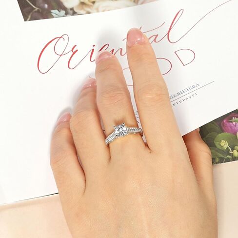 Round Cut 1.25ct Solitaire Cubic Zirconia Engagement Rings, 14K White Yellow Gold Plated Half Eternity Rings Simulated Diamond CZ Halo Wedding Promise Ring for Her Wedding Bands for Women 5-8 in Saudi Arabia
