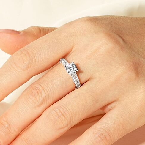 Round Cut 1.25ct Solitaire Cubic Zirconia Engagement Rings, 14K White Yellow Gold Plated Half Eternity Rings Simulated Diamond CZ Halo Wedding Promise Ring for Her Wedding Bands for Women 5-8 in Saudi Arabia