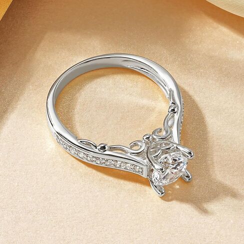 Round Cut 1.25ct Solitaire Cubic Zirconia Engagement Rings, 14K White Yellow Gold Plated Half Eternity Rings Simulated Diamond CZ Halo Wedding Promise Ring for Her Wedding Bands for Women 5-8 in Saudi Arabia