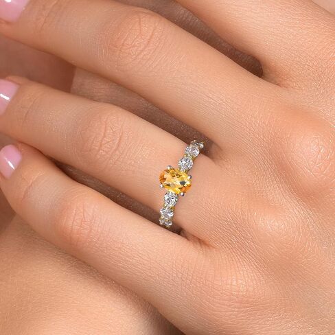 Gem Stone King 14K 2 Tone Gold Yellow Citrine and Lab Grown Diamond Engagement Ring For Women | 1.63 Cttw | Oval Checkerboard 7X5MM | Gemstone Birthstone | Available In Size 5, 6, 7, 8, 9 in Kuwait