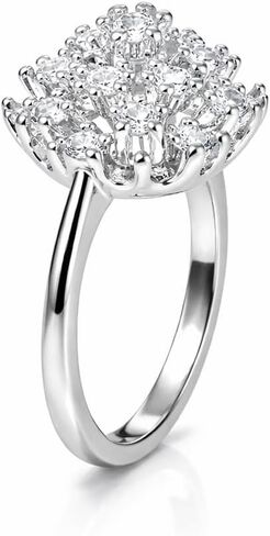 Cluster CZ Statement Ring for Women, White Gold & Rose Gold Plated Halo Style, Raised Multi-Layer Sparkle, Vintage Floral Engagement Look, Gift for Her R40/R48 in Saudi Arabia
