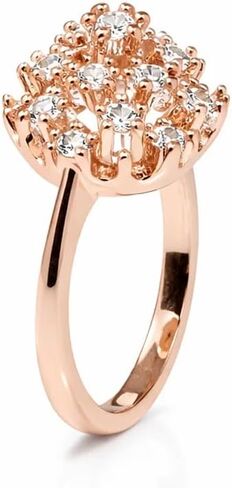 Cluster CZ Statement Ring for Women, White Gold & Rose Gold Plated Halo Style, Raised Multi-Layer Sparkle, Vintage Floral Engagement Look, Gift for Her R40/R48 in Saudi Arabia
