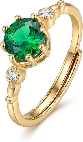 14K Gold Plated Emerald Engagement Birthstone Ring for Women Adjustable CZ Dainty Ring for Mother's Day Birthdays Jewelry Gifts in Kuwait