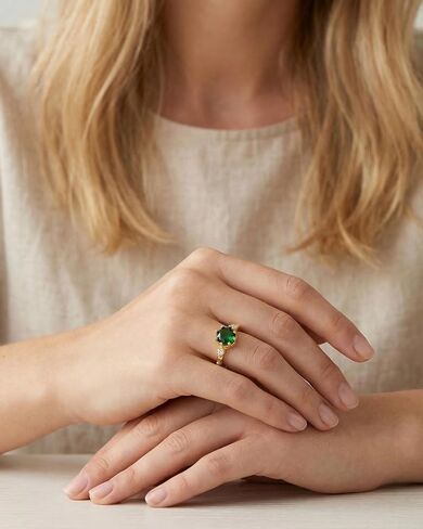 14K Gold Plated Emerald Engagement Birthstone Ring for Women Adjustable CZ Dainty Ring for Mother's Day Birthdays Jewelry Gifts in Kuwait