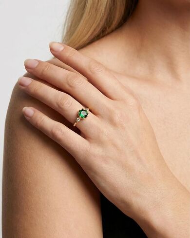 14K Gold Plated Emerald Engagement Birthstone Ring for Women Adjustable CZ Dainty Ring for Mother's Day Birthdays Jewelry Gifts in Kuwait