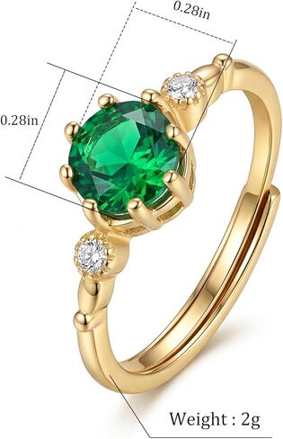 14K Gold Plated Emerald Engagement Birthstone Ring for Women Adjustable CZ Dainty Ring for Mother's Day Birthdays Jewelry Gifts in Kuwait
