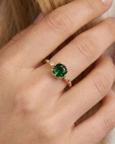 14K Gold Plated Emerald Engagement Birthstone Ring for Women Adjustable CZ Dainty Ring for Mother's Day Birthdays Jewelry Gifts in Kuwait